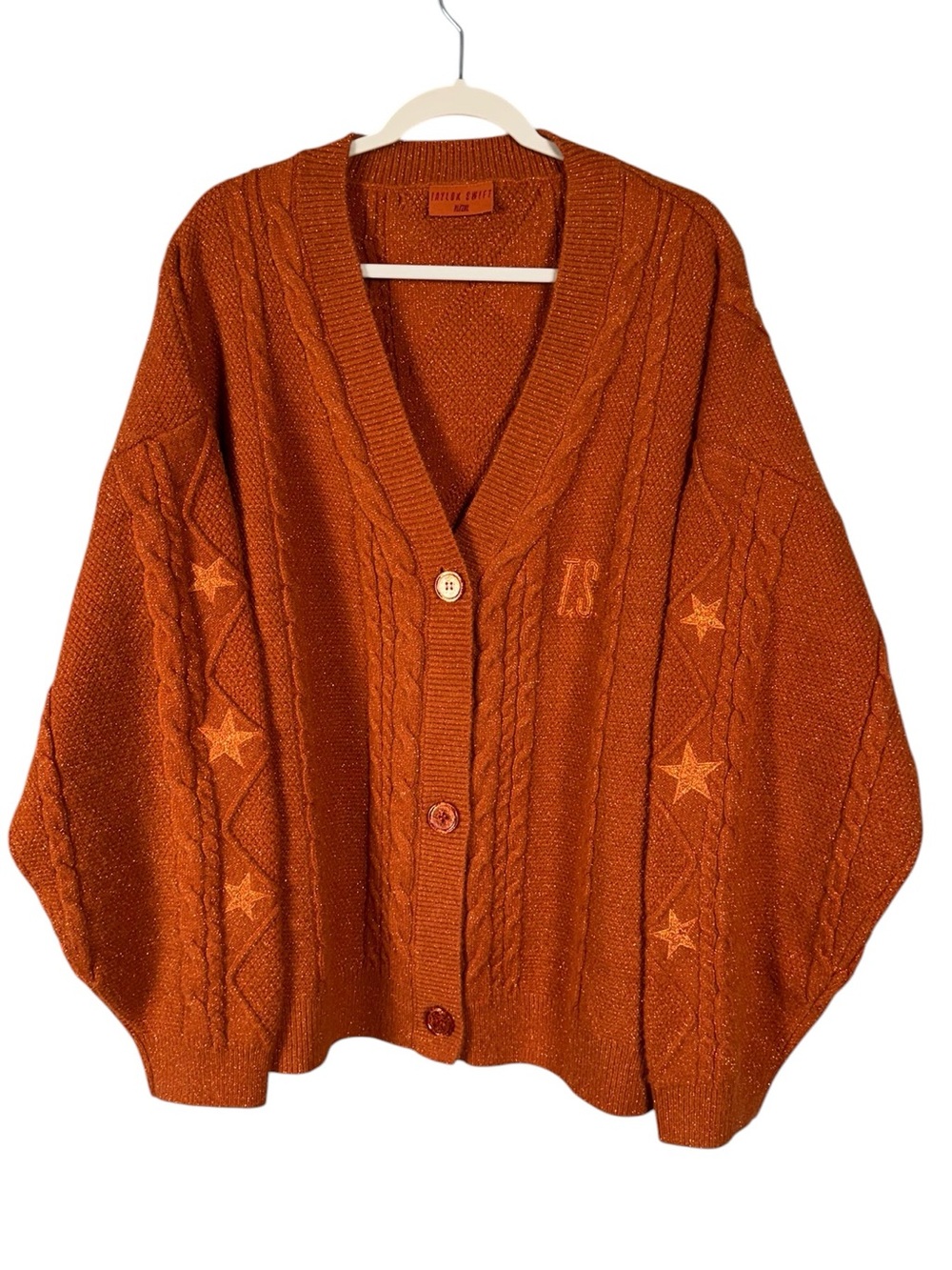 Taylor Swift Life of a Showgirl Orange Shimmer Knit Chunky Cardigan XL 2XL Merch